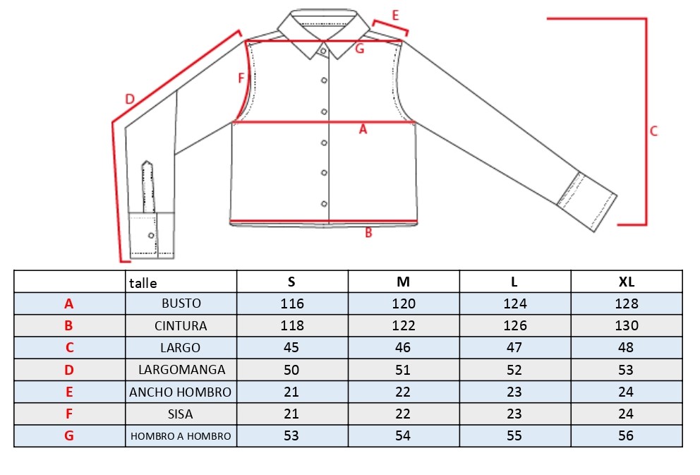 Guía de talle camisa Positano